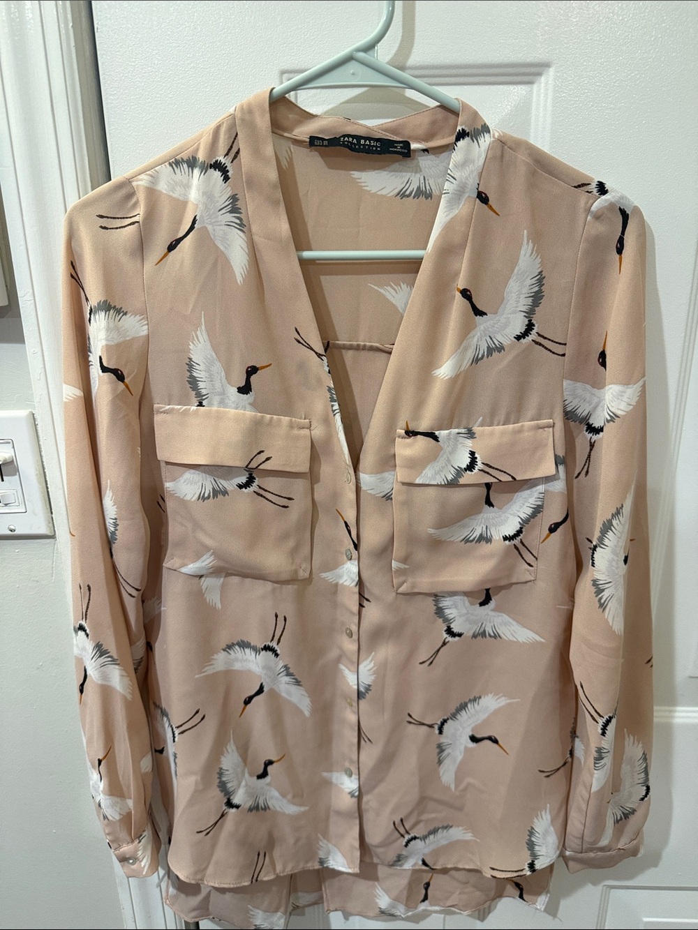 Zara Beige Crane-Print Lightweight Jacket